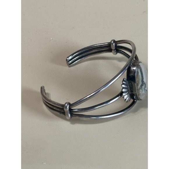 Vintage GFMW Sterling Silver Green Lace Jasper Cuff Bracelet 6 1/4' - Picture 7 of 11